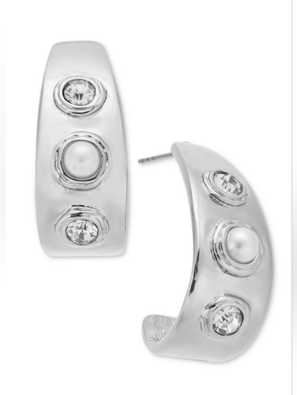 I.N.C.  Silver-Tone Crystal Hoop Earrings
